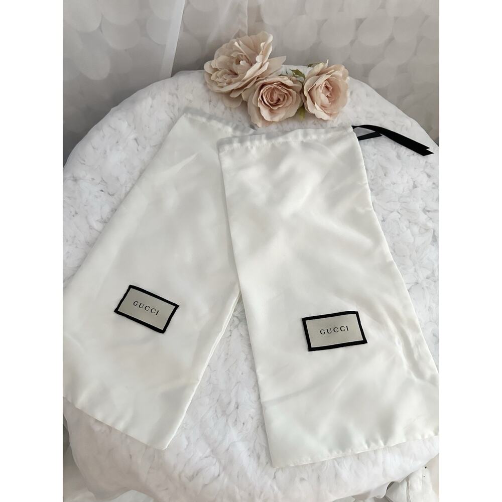 GUCCI Set Of 2 White Shoes Dust Bag Storage Cloth Drawstring 17.5 x 8.5 inches